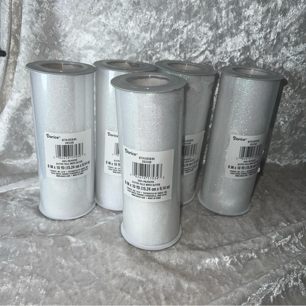 5- Darice White Glitter Tulle Rolls